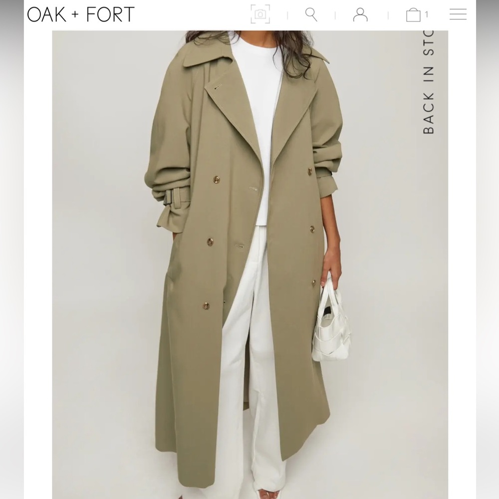 Oak and Fort oversized trench coat, xxs, moss